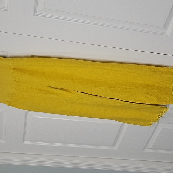 THREE DOTS Yellow Wide-Leg Pants with Pom-Pom Trim Size Small - Picture 3 of 9